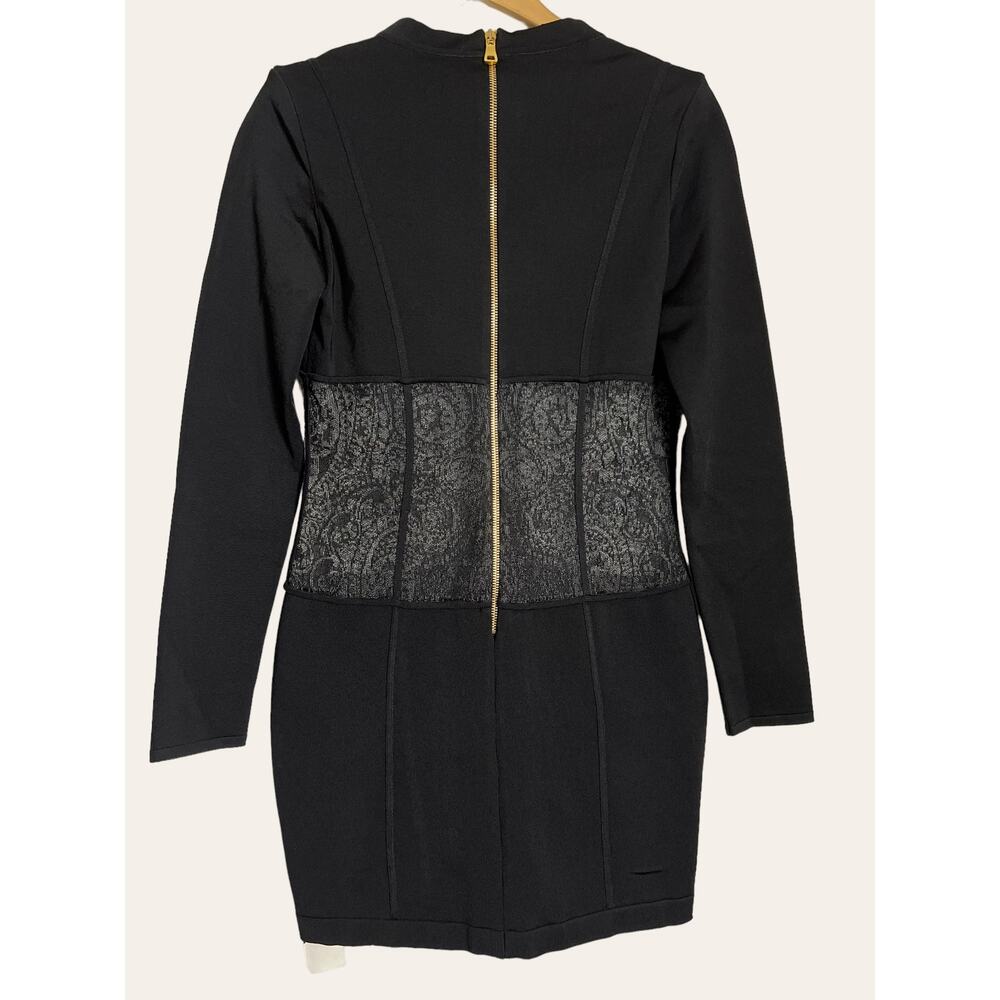 BALMAIN Black Paisley Lace Long Sleeve Corset Mini Dress Size 6 - Picture 9 of 14